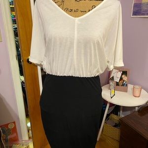 White with black skirt body con dress